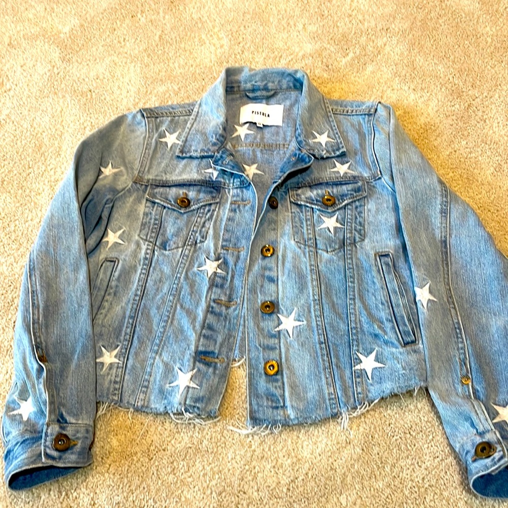 pistola Light Blue Denim Star Print Jean Jacket